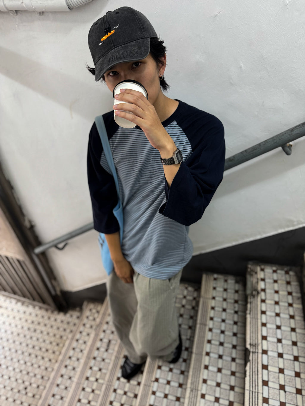 法包衝浪貓刺繡洗水灰黑色鴨舌帽