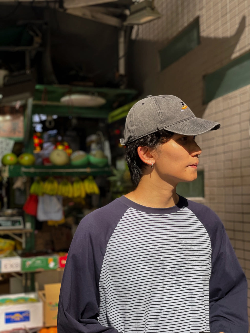 法包衝浪貓刺繡洗水灰黑色鴨舌帽