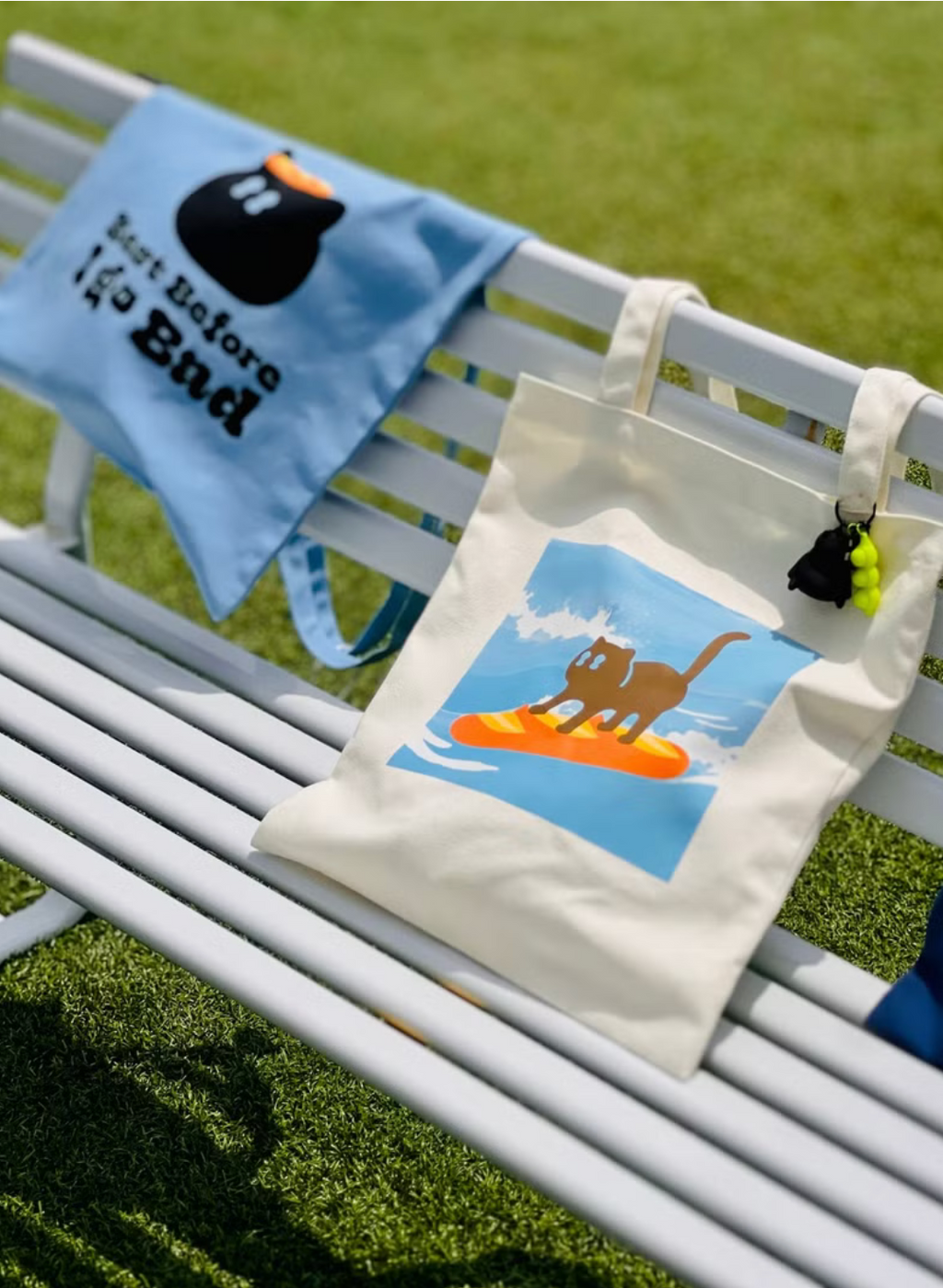 法包Baguette衝浪貓 米白色環保袋